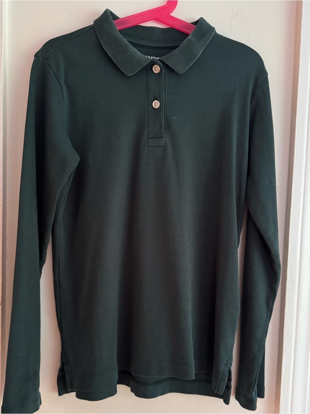 Lands' End Kids Girls Long Sleeve Interlock Polo Shirt Forest Green Large 10-12